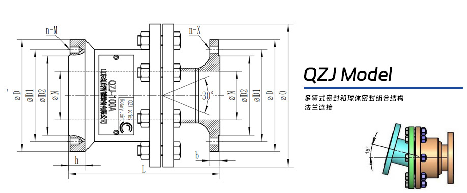 QZJ型球體轉(zhuǎn)動(dòng)式旋轉(zhuǎn)接頭圖紙